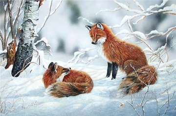 キツネの雪の動物 Oil Paintings